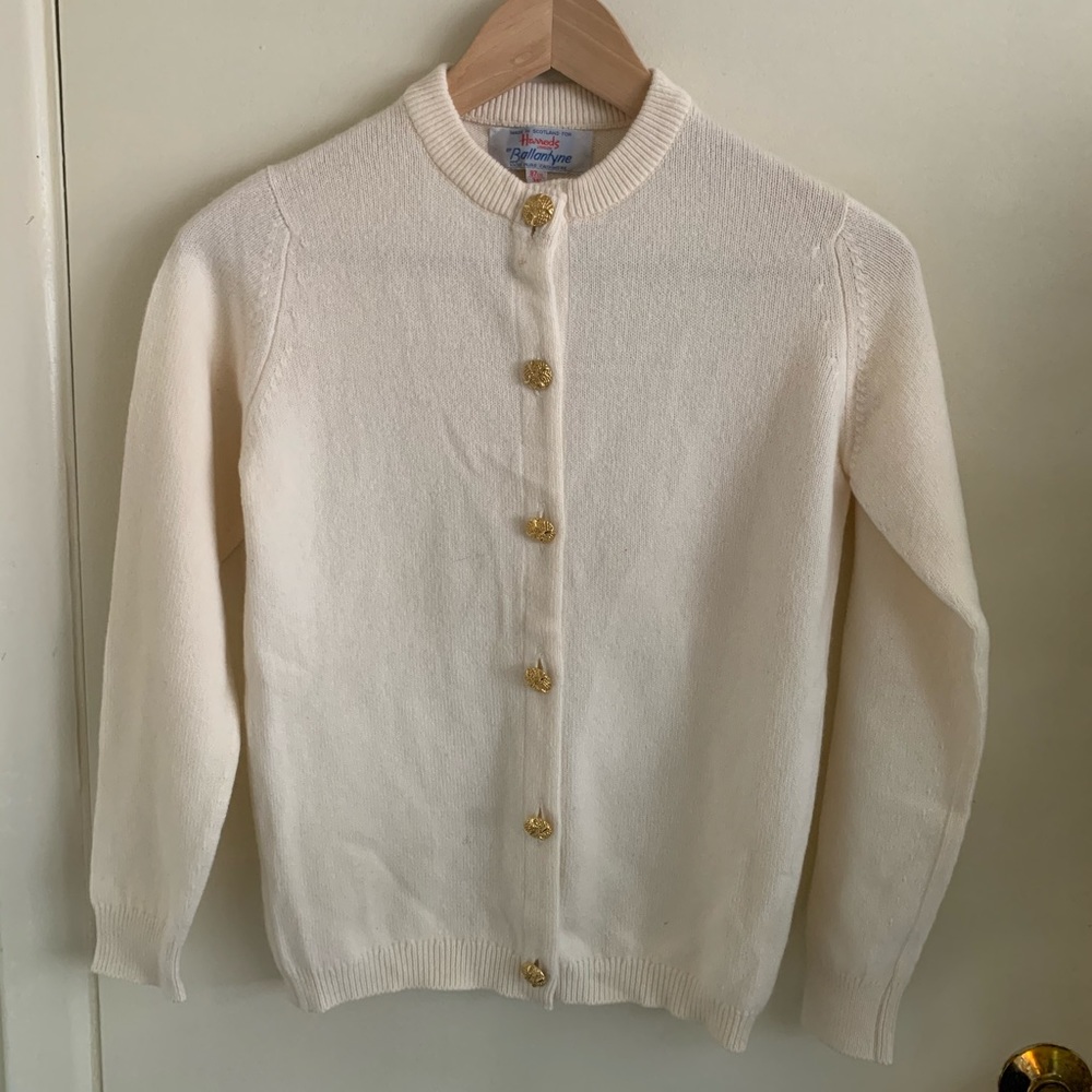 Harrods by Ballantyne 100% Cashmere Vintage Cream Cardigan